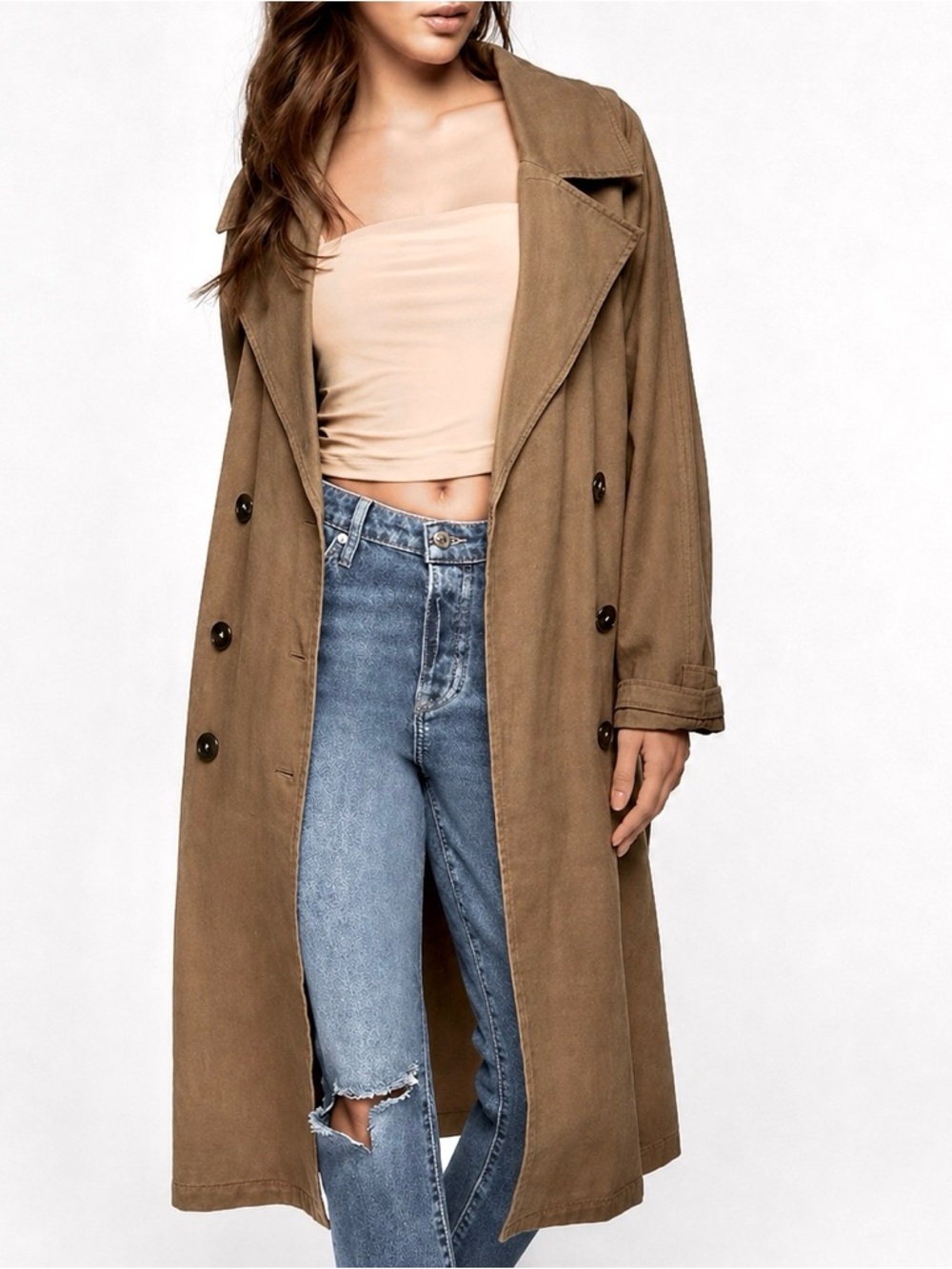 Forever 21 Khaki Trench Coat Belted Size Medium